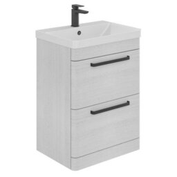 Plum&clay Emery Textured White Floor Standing Bathroom Vanity Unit & Basin Set With Black Handles (W)60Cm (H)86Cm - thumbnail 1