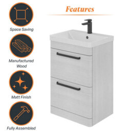 Plum&clay Emery Textured White Floor Standing Bathroom Vanity Unit & Basin Set With Black Handles (W)60Cm (H)86Cm - thumbnail 6