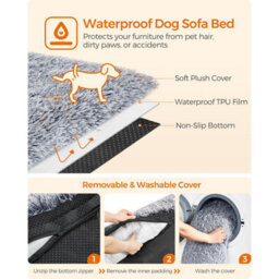 Songmics Generous Dog Sofa Bed, Calming Pet Couch Cover, Extra Large Size For Big Dogs, Grey Ombré - thumbnail 3