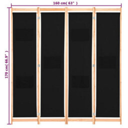 Vidaxl 4-Panel Room Divider Black 160X170X4 Cm Fabric Room Dividers - thumbnail 8