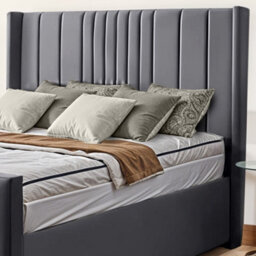 UKBEDFURNITURE Balmoral Wingback Grey Plush Valvet Upholstered Gas Lift Ottoman Storage Bed -  With 48 Inch Headboard - thumbnail 2