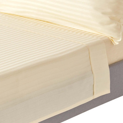 Homescapes Pastel Yellow Egyptian Cotton Satin Stripe Flat Sheet 330 Tc, Double - image 1