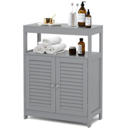 Costway Bathroom Floor Cabinet Freestanding W/ Open Storage & Double Door - thumbnail 1