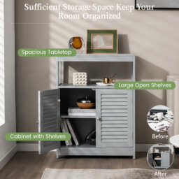 Costway Bathroom Floor Cabinet Freestanding W/ Open Storage & Double Door - thumbnail 6