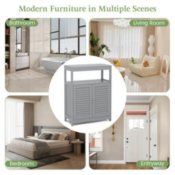 Costway Bathroom Floor Cabinet Freestanding W/ Open Storage & Double Door - thumbnail 3