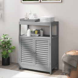 Costway Bathroom Floor Cabinet Freestanding W/ Open Storage & Double Door - thumbnail 9
