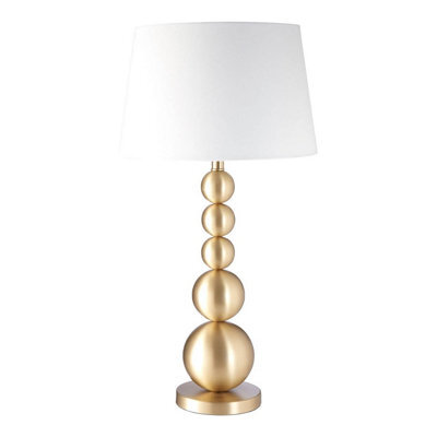 Orsina Stacked Table Lamp With Brushed Brass Orb Base, Modern Boutique Accent Table Lamp With White Linen - image 1