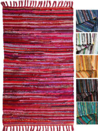 Second Nature Online Festival Recycled Cotton Blend Rag Rug In Varied Colourways Indoor And Outdoor Use / 60 Cm X 90 Cm / Yellow - thumbnail 2