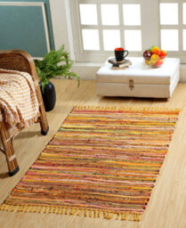 Second Nature Online Festival Recycled Cotton Blend Rag Rug In Varied Colourways Indoor And Outdoor Use / 60 Cm X 90 Cm / Yellow