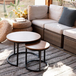 Huhote Two Piece Nesting Tables Round Side Tables With Black Metal Frame And Dark Brown Top Coffee Table End Table For Home Office - thumbnail 3