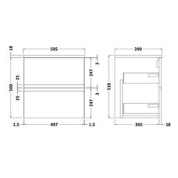 Hudson Reed Urban 500mm Satin White Wall Hung 2 Drawer Vanity Unit And Worktop With Silent Close Metal Drawers, 518 X 505 X 390mm - thumbnail 2