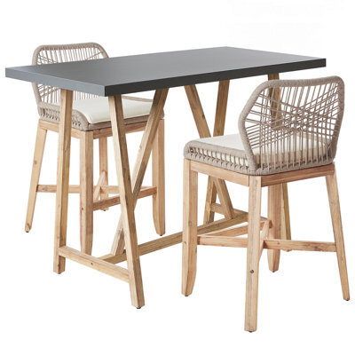 Beliani Bistro Set With Cushions Talamone Acacia Wood Grey - image 1
