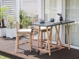 Beliani Bistro Set With Cushions Talamone Acacia Wood Grey - thumbnail 2