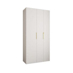 Arte Stylish White Como Iv Hinged Door Wardrobe H2460mm W1200mm D500mm, Three Doors, Eight Shelves, Hanging Rail, Gold Handles - thumbnail 1