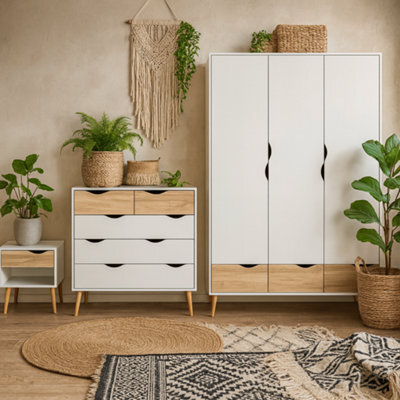Wyld Haus Sapporo 3 Piece Bedroom Set - White & Natural Oak Effect - image 1