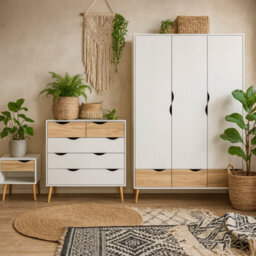 Wyld Haus Sapporo 3 Piece Bedroom Set - White & Natural Oak Effect