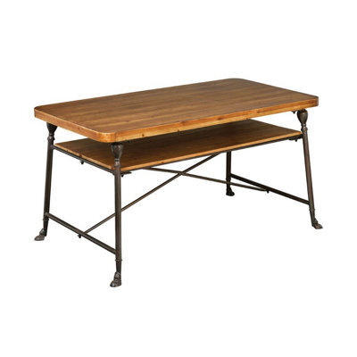 Orsina Two Tier Industrial Style Table, Natural Wood Coffee Table, Coffee Table With Storage, Large Coffee Table