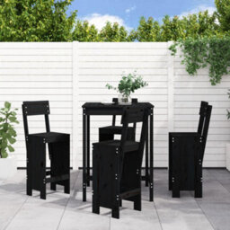 Berkfield 5 Piece Garden Bar Set Black Solid Wood Pine