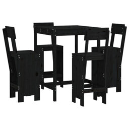 Berkfield 5 Piece Garden Bar Set Black Solid Wood Pine - thumbnail 2