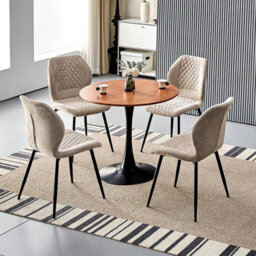 Longtoo Set Of 4 Dining Chairs ,linen Sponge Cushion ,metal Legs And Diamond Pattern Upholstered-Brown. - thumbnail 2