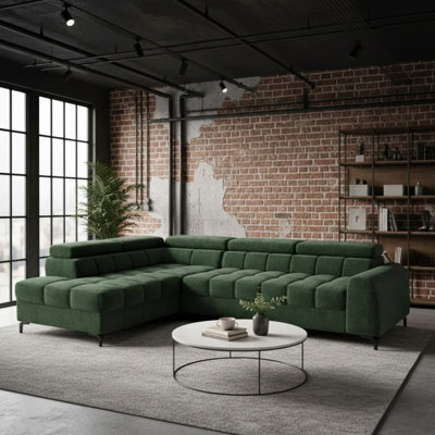Aurelio Corner Sofa Bed With Adjustable Headrests And Storage Modern L Shape Sofa 268X204Cm Green Left - image 1