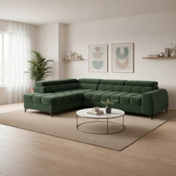 Aurelio Corner Sofa Bed With Adjustable Headrests And Storage Modern L Shape Sofa 268X204Cm Green Left - thumbnail 2