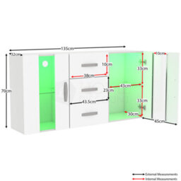 Lassic Vida Designs Astro White 2 Door 3 Drawer Led Sideboard Storage Cabinet Cupboard - thumbnail 2