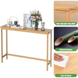 Bamboo Console Table 100Cm Narrow Entryway Table Modern Minimalist Natural - thumbnail 3