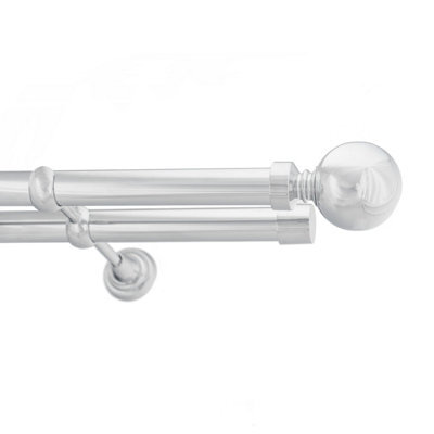 Toolty Double Metal Curtain Pole 25/25mm With Finials Rod Cassic Brackets Ball 290Cm Chrome