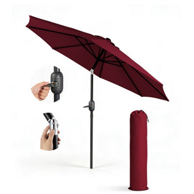 Keplin 2.7M Tilting Parasol Umbrella With Crank & Tilt, Steel Frame Sun Shade With Cover, 180G Uv-Resistant Polyester,  Dark Red - image 1