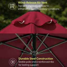 Keplin 2.7M Tilting Parasol Umbrella With Crank & Tilt, Steel Frame Sun Shade With Cover, 180G Uv-Resistant Polyester,  Dark Red - thumbnail 5