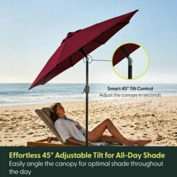 Keplin 2.7M Tilting Parasol Umbrella With Crank & Tilt, Steel Frame Sun Shade With Cover, 180G Uv-Resistant Polyester,  Dark Red - thumbnail 3