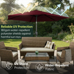 Keplin 2.7M Tilting Parasol Umbrella With Crank & Tilt, Steel Frame Sun Shade With Cover, 180G Uv-Resistant Polyester,  Dark Red - thumbnail 2