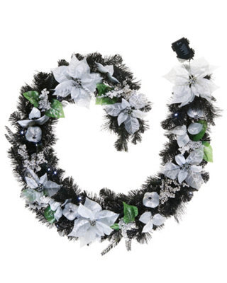 WeRChristmas 6Ft Pre Lit Decorated Frosted Christmas Garland White And Silver Design - image 1