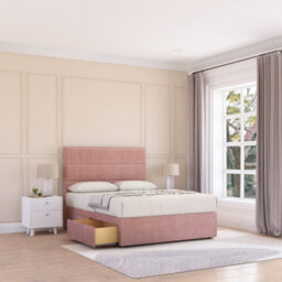 Sloomy Texas Pink Plush 4Ft6 Memory Foam Bed Set With 2 Drawers, Mattress & Headboard- Double