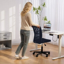 Dark Grey Armless Desk Chair Height Adjustable Mesh Office Chair With 5 Wheels - thumbnail 3