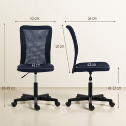 Dark Grey Armless Desk Chair Height Adjustable Mesh Office Chair With 5 Wheels - thumbnail 2