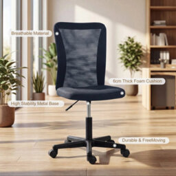 Dark Grey Armless Desk Chair Height Adjustable Mesh Office Chair With 5 Wheels - thumbnail 4
