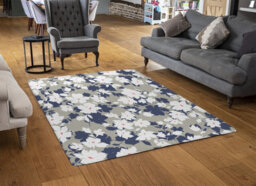 Benjamin Tate Design Grey Purple & White Flowers Special Soft Home Rug - thumbnail 2