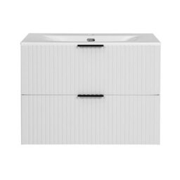 Impact Furniture Bathroom Furniture Set 800mm Vanity Unit With Basin Tallboy Storage Cabinet White Ribbed Fluted Adel - thumbnail 5