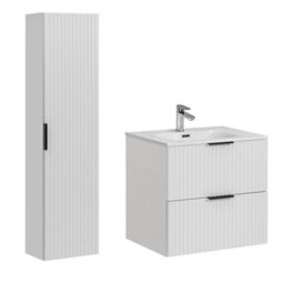 Impact Furniture Bathroom Furniture Set 800mm Vanity Unit With Basin Tallboy Storage Cabinet White Ribbed Fluted Adel - thumbnail 3