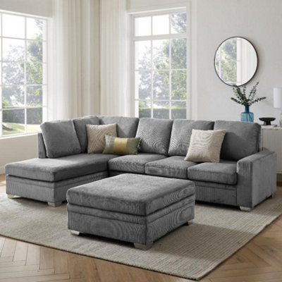 Home Detail Alana Left-Hand Facing Corner Sofa With Footstool, Dark Grey Jumbo Cord - image 1