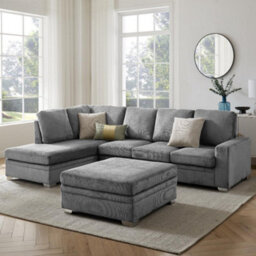 Home Detail Alana Left-Hand Facing Corner Sofa With Footstool, Dark Grey Jumbo Cord