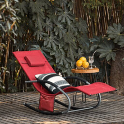 Sobuy Ogs28-Rx2, Set Of 2 Outdoor Garden Rocking Sun Lounger Recliner Relaxing Chair With Headrest And Side Bag, Red - thumbnail 6