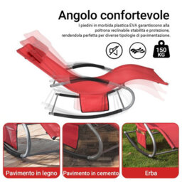 Sobuy Ogs28-Rx2, Set Of 2 Outdoor Garden Rocking Sun Lounger Recliner Relaxing Chair With Headrest And Side Bag, Red - thumbnail 5