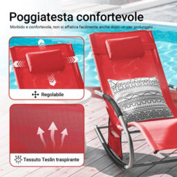 Sobuy Ogs28-Rx2, Set Of 2 Outdoor Garden Rocking Sun Lounger Recliner Relaxing Chair With Headrest And Side Bag, Red - thumbnail 4
