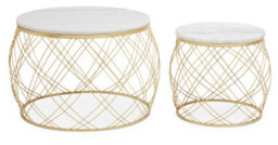 Orsina Set Of 2 White Marble Top Side Tables With Gold Frame, Round Tempered Marble Tops On Gold Iron Bases - thumbnail 6