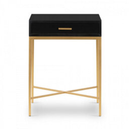 Wyld Haus Murano Black Gloss Bedside Table With Gold Legs And One Drawer - thumbnail 3