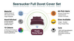 TheWhiteWater Limited Duvet Cover Set Seersucker Single/double/king/super King Bedding Set - Duvet Cover + Matching Pillowcase - Purple - thumbnail 5