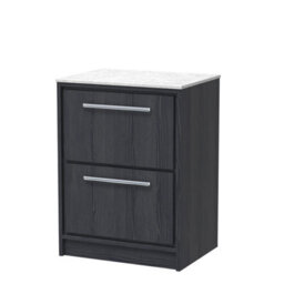 Hudson Reed Lille Floor Standing 2 Drawer Countertop Vanity & Marble Worktop, Graphite Woodgrain, 610 X 460 mm